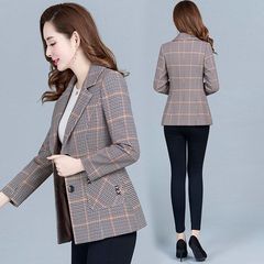 女装格子小外套西服春秋上衣短款休闲2025新款女士小西装春秋韩版