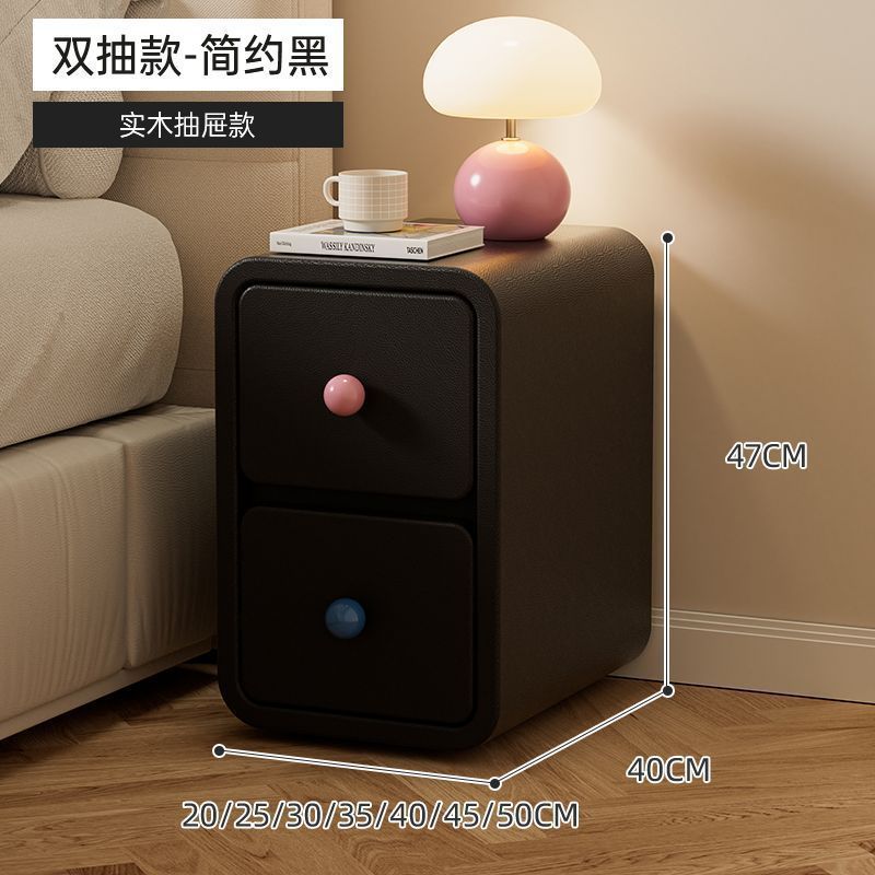 轻奢把手收纳多巴胺床边柜简约现代床头柜家用奶油小型实木卧室|undefined