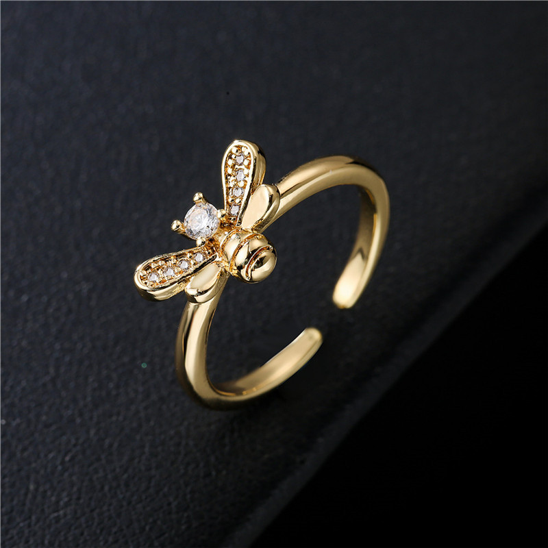 Simple Copper Micro Inlaid Zircon Bee Split Ring display picture 5