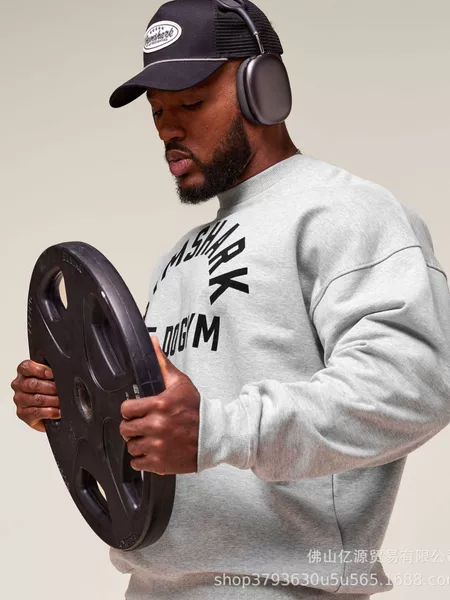 Gymshark Letter Print Design Drop Shoulder Street-Style Loose Shark Fitness Training Casual Sweatshirt Versatile