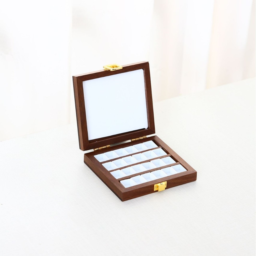 Paleta de mezcla de pintura al óleo de 15 colores Walnut, caja de madera portátil, paleta de acuarela, caja de pintura acrílica de madera