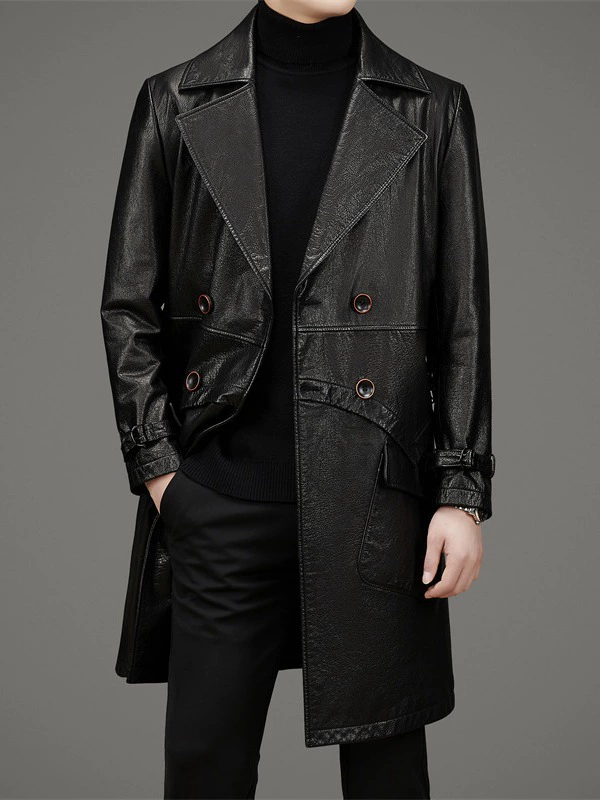 Leather jacket, winter long suit for leisure, 2023