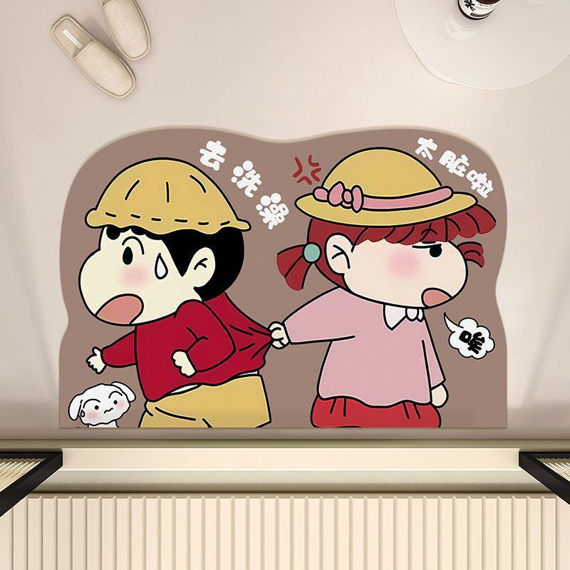 Cartoon Crayon Shin-Chan Bathroom Absorbent Quick-Dry Floor Mat Diatom Mud Dirt-Resistant Non-Slip Mat Bathroom Entrance Door Carpet