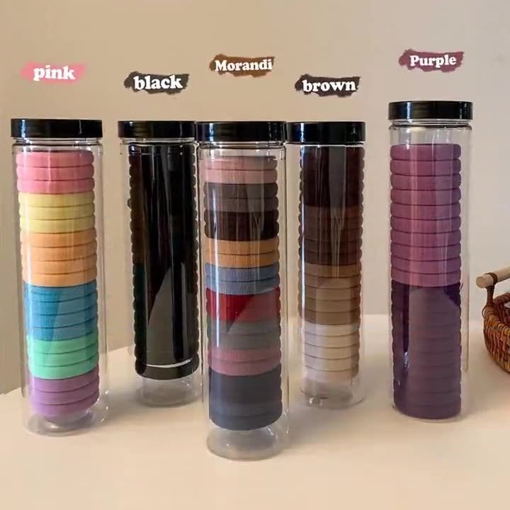 Canned 20-Piece Rubber Band for Women, Seamless High-Elastic Hair Tie with Ponytail, Durable Hair Rope, Black Non-Harming Towel Ring