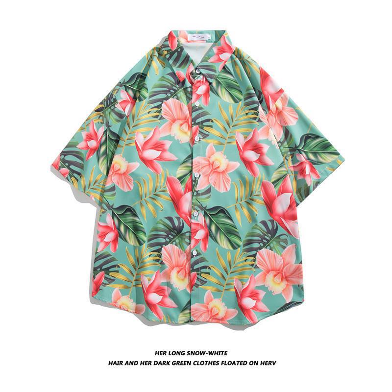 Hong Kong estilo Retro Vintage floral camisa de manga corta Estilo Hawaiano tailandés diseño sentido Ruan guapo camisa suelta para hombres y mujeres