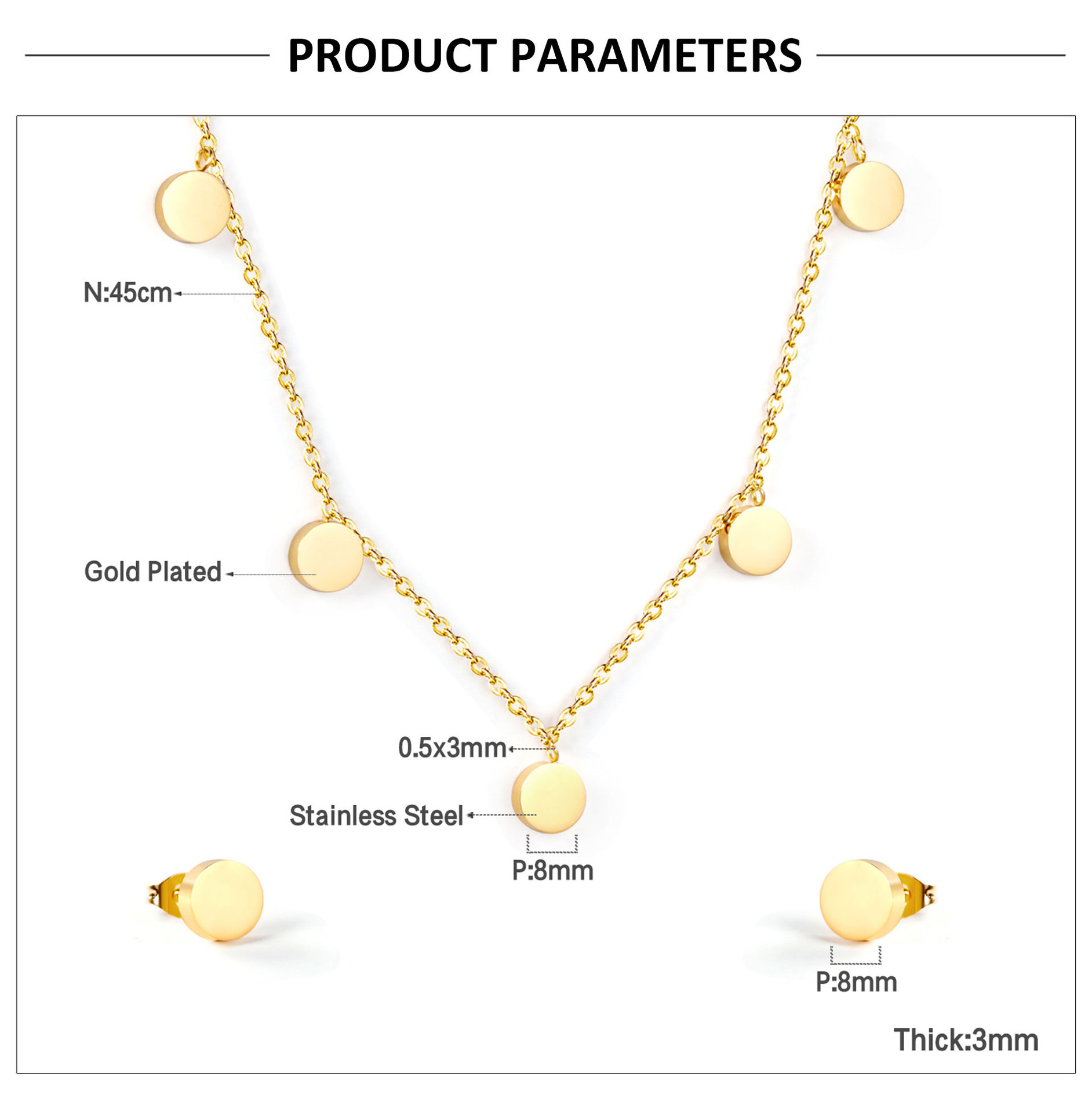 Fashion Star Moon Stainless Steel Plating Earrings Necklace 1 Set