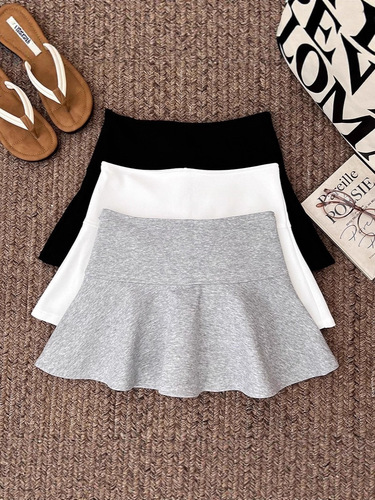 Gray skirt for women 2025 summer large size fat mm high waist anti-exposure A-line short skirt sports fluffy skirt umbrella skirt