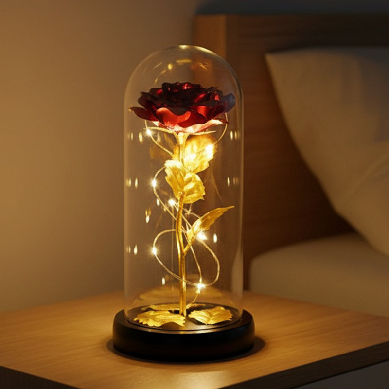 Flor inmortal de oro flor de vidrio de plástico decoración regalo de cumpleaños ceremonia de graduación Qixian día de San Valentín lámpara de noche