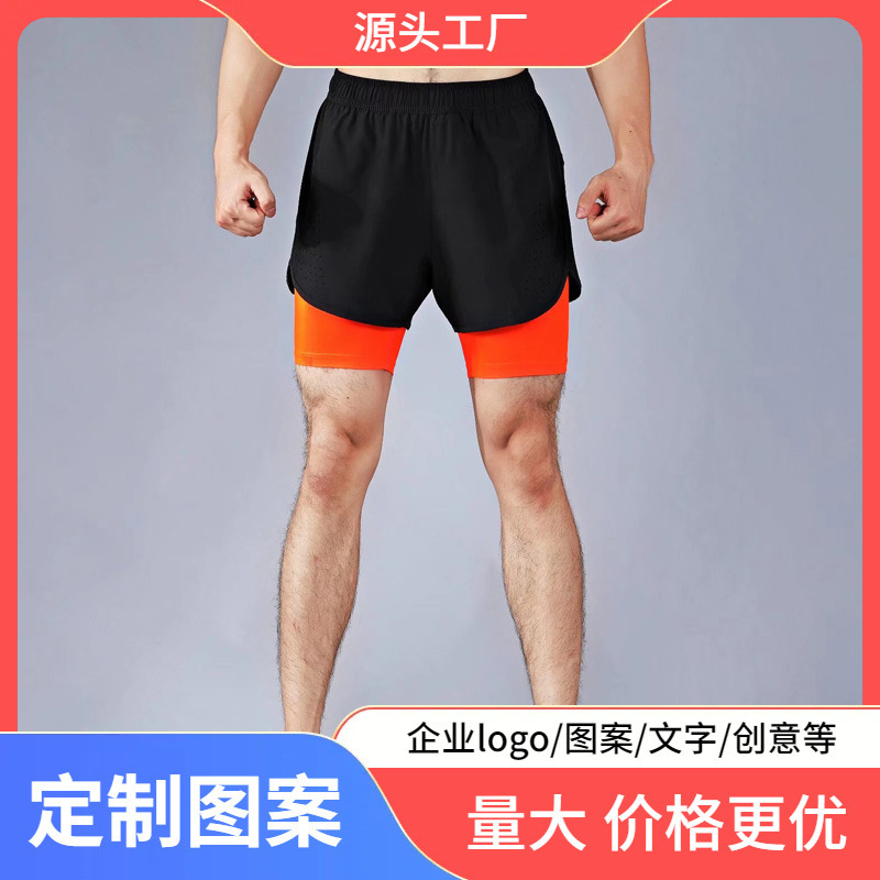 Reflective strip back pocket men's sports shorts fake two-piece elastic band running fitness pants sprint marathon pants