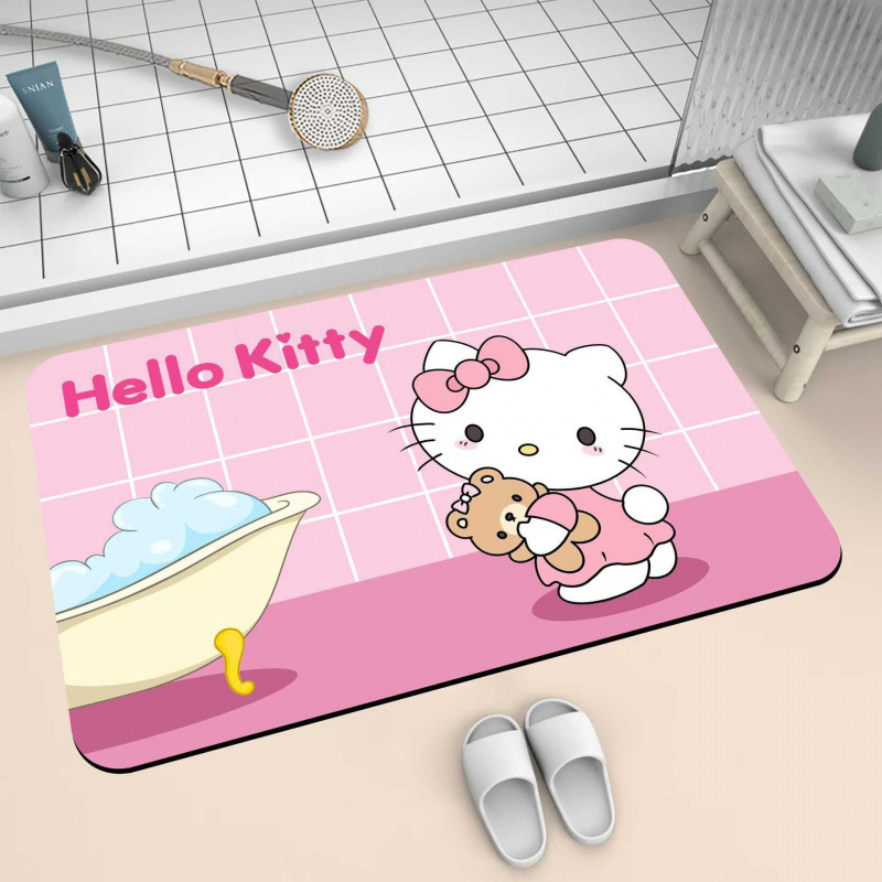 可爱HelloKitty硅藻泥吸水地垫家用卫生间洗漱台防滑易打理门垫|undefined