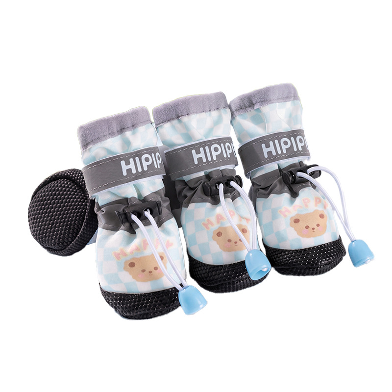 Primavera y verano nuevos zapatos para perros de dibujos animados de alta altura zapatos de suela suave para salir impermeable y resistente al desgaste perros pequeños y medianos que osos zapatos de peluche para mascotas