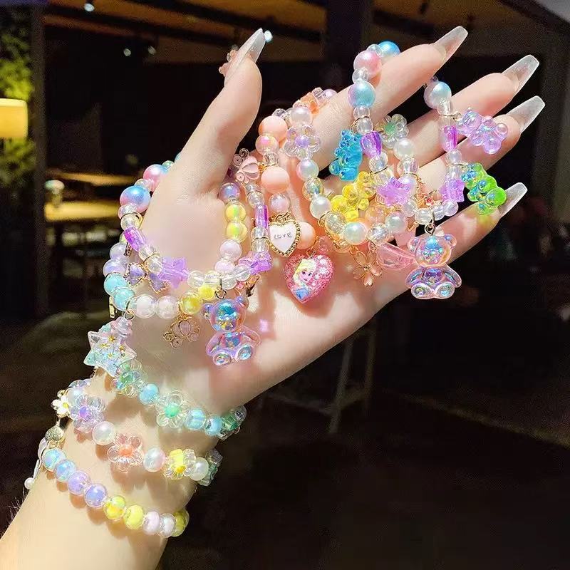 Brazalete de niña colgante de niña accesorios de dibujos animados joyas de beads princesa de nieve joyas de brazalete de niños hechas a mano