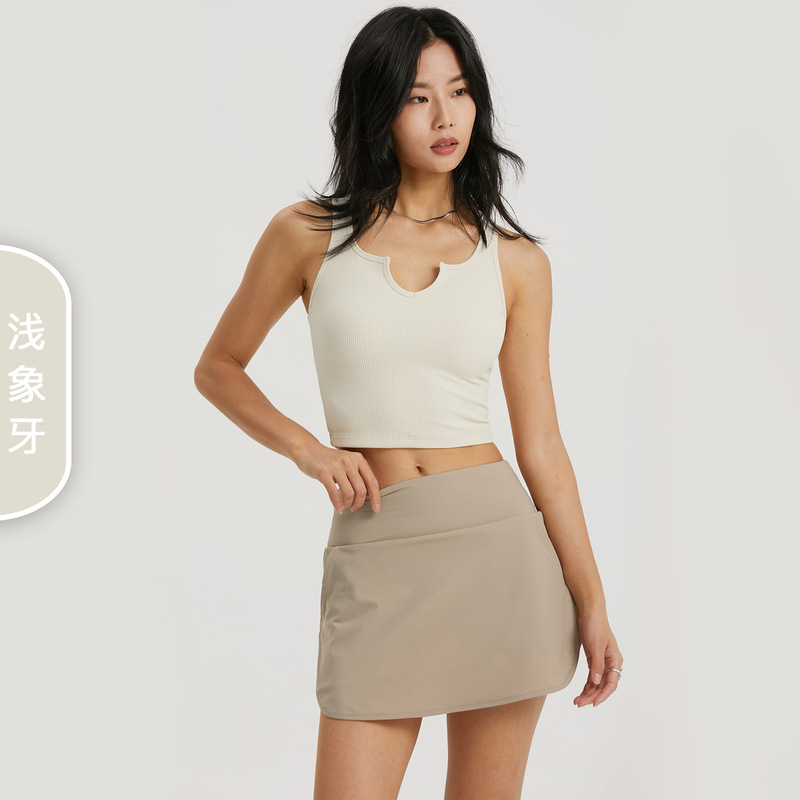 FPS中強度通気固定カップスポーツ下着女性夏リブヨガブラジャーvネックランニングフィットネスベスト|undefined