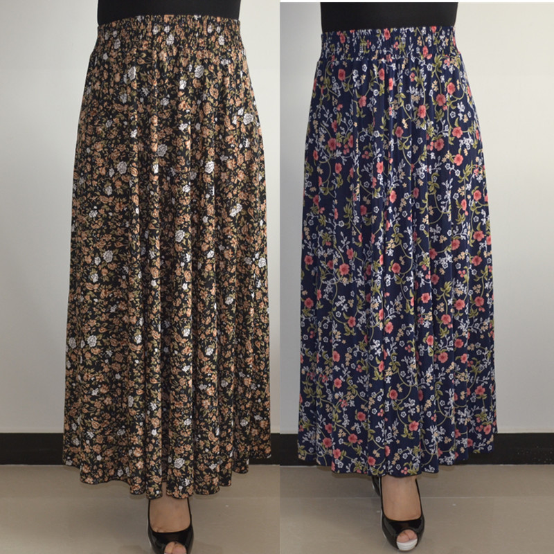 Summer Long Skirts for Middle-Aged and Elderly Women, Plus Size Long Skirts, Plus Size Mom's Colorful Ice Silk Sun Skirts