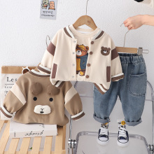 婴儿衣服春季小童装长袖外出服婴幼儿立体熊棒球服套装男宝宝春装