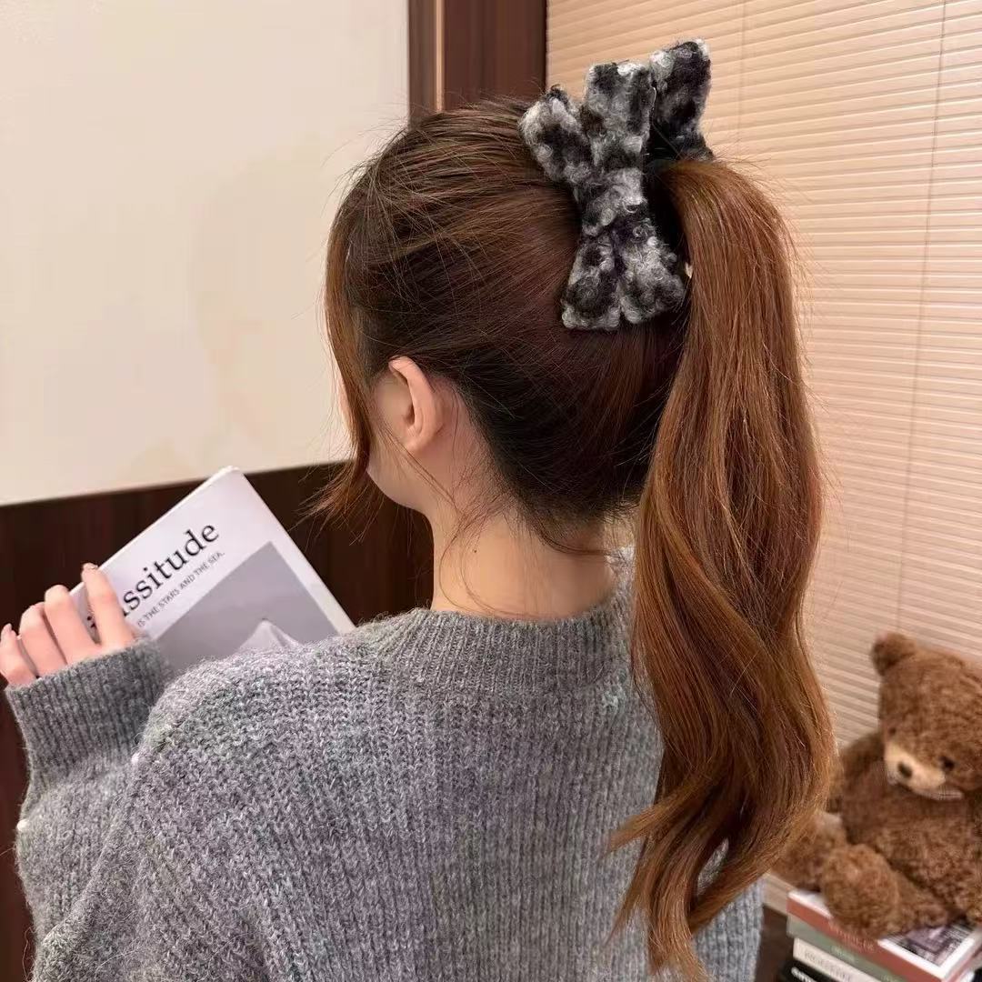 Otoño y invierno de 2025 nuevo anillo de pelo de leopardo de alta elasticidad, bolas de cabello, cuerdas de cabello sueltas, correa de goma grande
