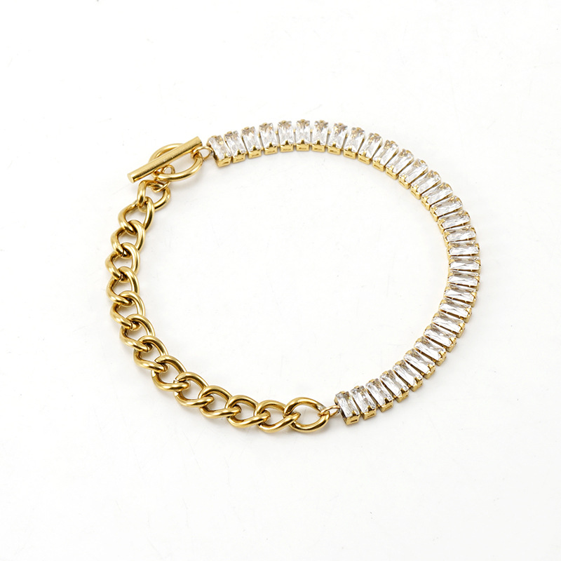 304 Stainless Steel Chain Material Fashion Geometric 304 Stainless Steel 18K Gold Plated Rhinestones Stainless Steel Bracelets In Bulk