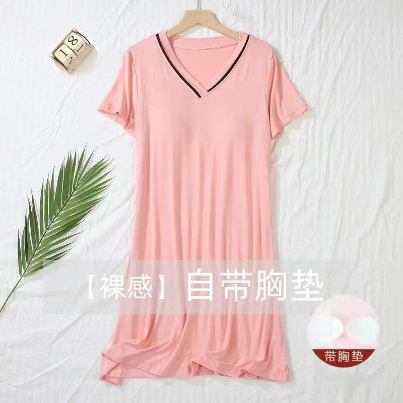 2025 Short-Sleeved Nightgown with Breast Pads, Solid Color, Sweet, Loose, Can Be Worn Outside, Dress, Loungewear, Milk Color 2025 Short-Sleeved Nightgown with Breast Pads, Solid Color, Sweet, Loose, Can Be Worn Outside, Dress, Loungewear, Milk Color