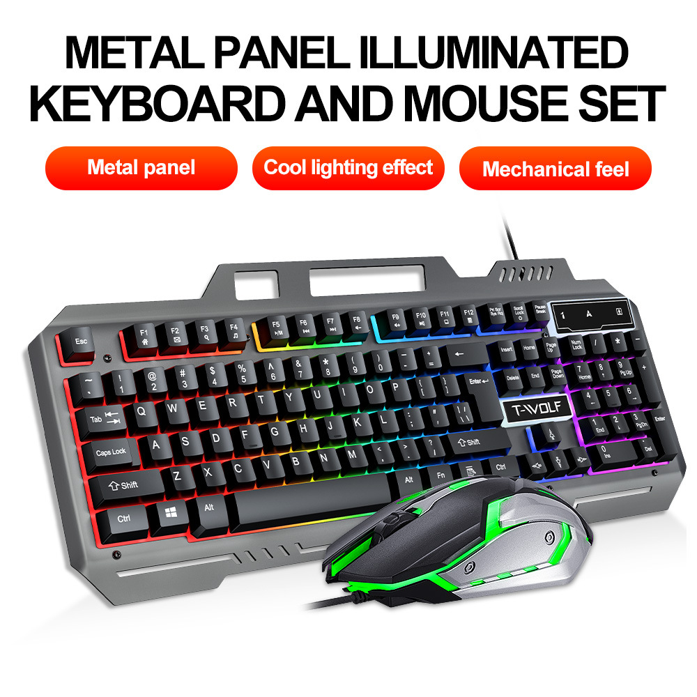 T-WOLF Thunderwolf TF600 juego teclado ratón conjunto de hierro de metal luminoso soporte de teléfono móvil de deportes electrónicos teclado