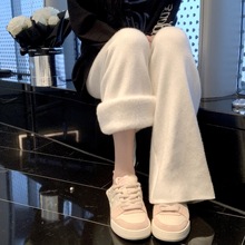 垂感加绒针织阔腿裤女2025秋冬高腰拖地休闲宽松显瘦直筒长裤子潮