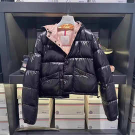 高版本M蒙家冬季女装连帽短款高腰羽绒服白鸭绒免洗外套欧美风