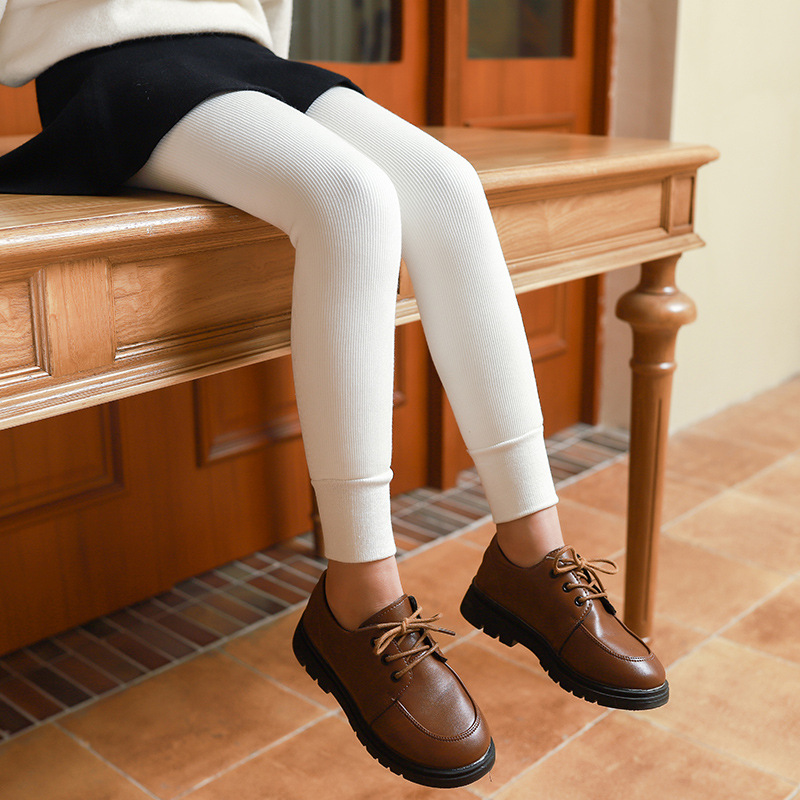 Polainas forradas de lana para niñas Primavera, Otoño e Invierno polainas negras engrosadas rayas verticales color sólido blanco pantimedias para niños