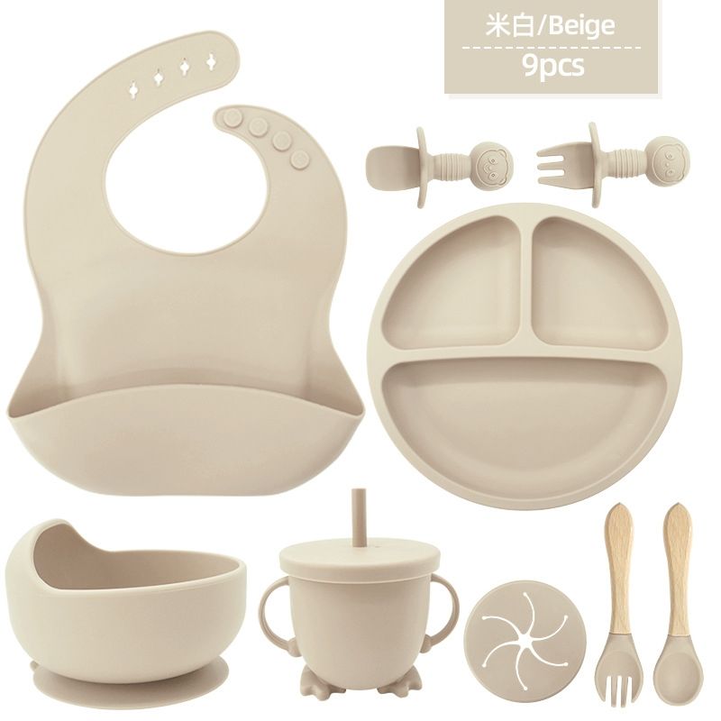 Bebé babero ventosa tazón tenedor cuchara plato de comida de silicona para niños 6 meses juego de alimentación de vajilla de silicona para bebés