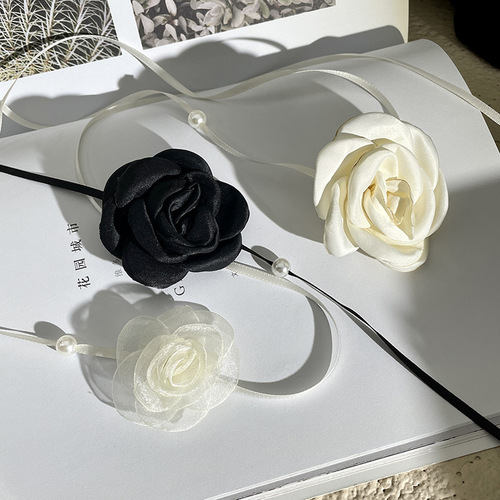 French super fairy retro rose flower lace necklace pearl strap choker necklace pearl flower clavicle chain for women