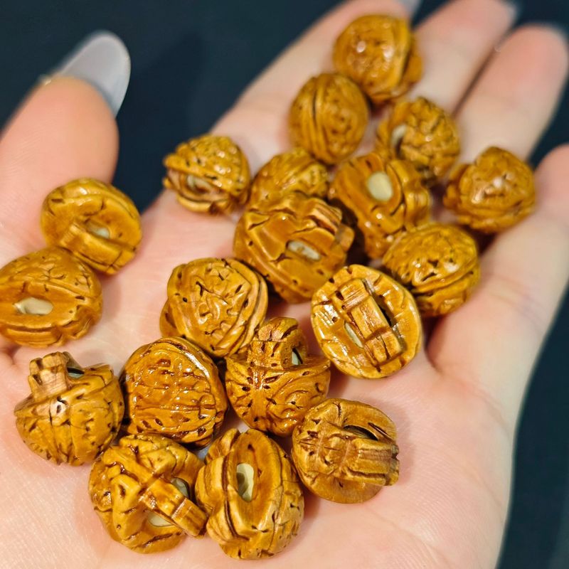 桃核雕刻桃篮配珠手串儿童吊坠手工diy手链材料桃核长命锁福字锁|undefined