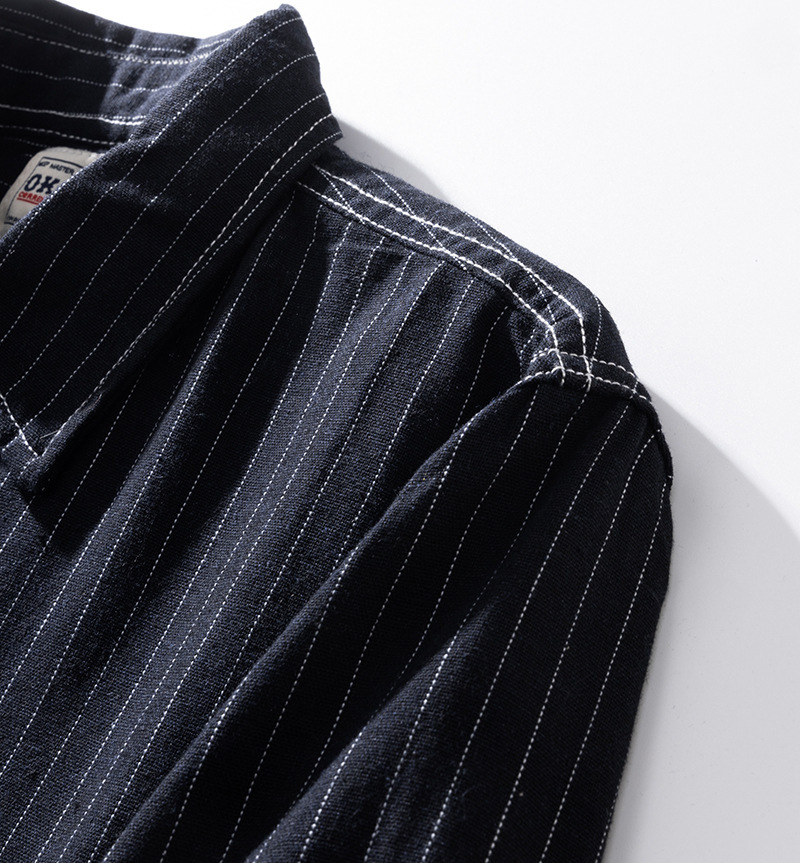 Camicia uomo stile retro americano a righe verticali_voghion.com