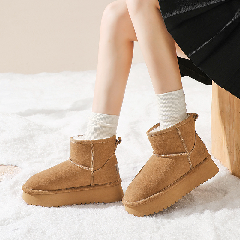 Botas de nieve para mujer Augu Shiden, otoño e invierno 2025, nuevas botas cortas de moda con forro de felpa y zapatos de algodón gruesos para exteriores