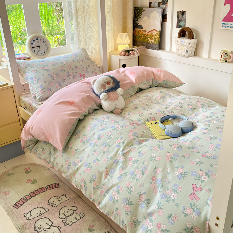 Ropa de cama de tres piezas de algodón para dormitorio de estudiantes universitarios, ropa de cama de algodón, funda de edredón, colchón de seis piezas, bolso de check-in