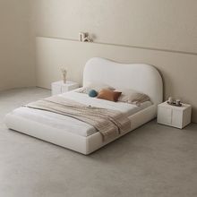 侘寂奶油風布藝床 現代簡約羊羔絨1.8米雙人床主卧輕奢北歐高端床