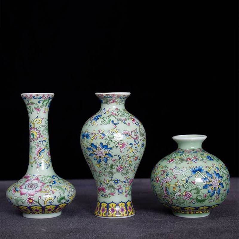 Jingdezhen 세라믹 꽃병 홈 장식품 레트로 민족 스타일 핑크 도자기 중국 등반 꽃 골동품 꽃병 도매
