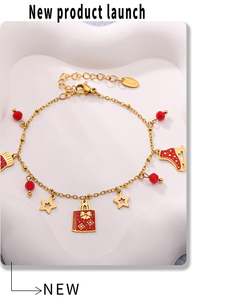 Square Christmas Enamel Pendant Necklace And Bracelet Jewellery Set_voghion.com