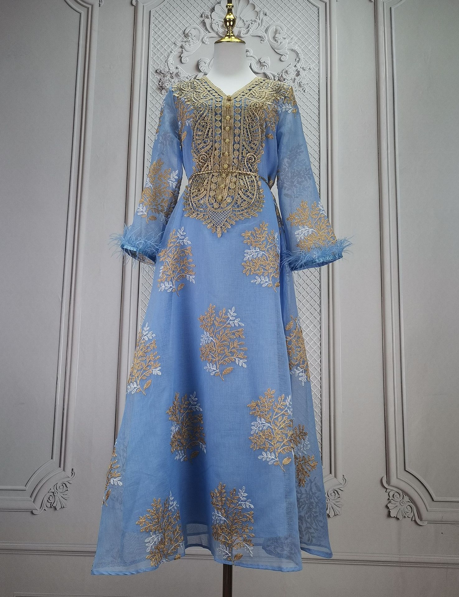 Damenbekleidung Bestickte muslimische Roben Arabische Kleidung Kleider_voghion.com