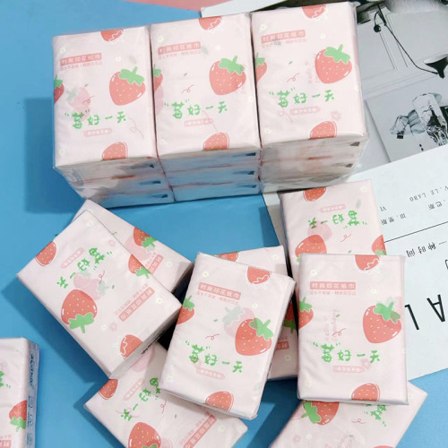 Printed handkerchief paper strawberry printed paper towel student portable small package paper facial tissue toilet paper colorful napkin
