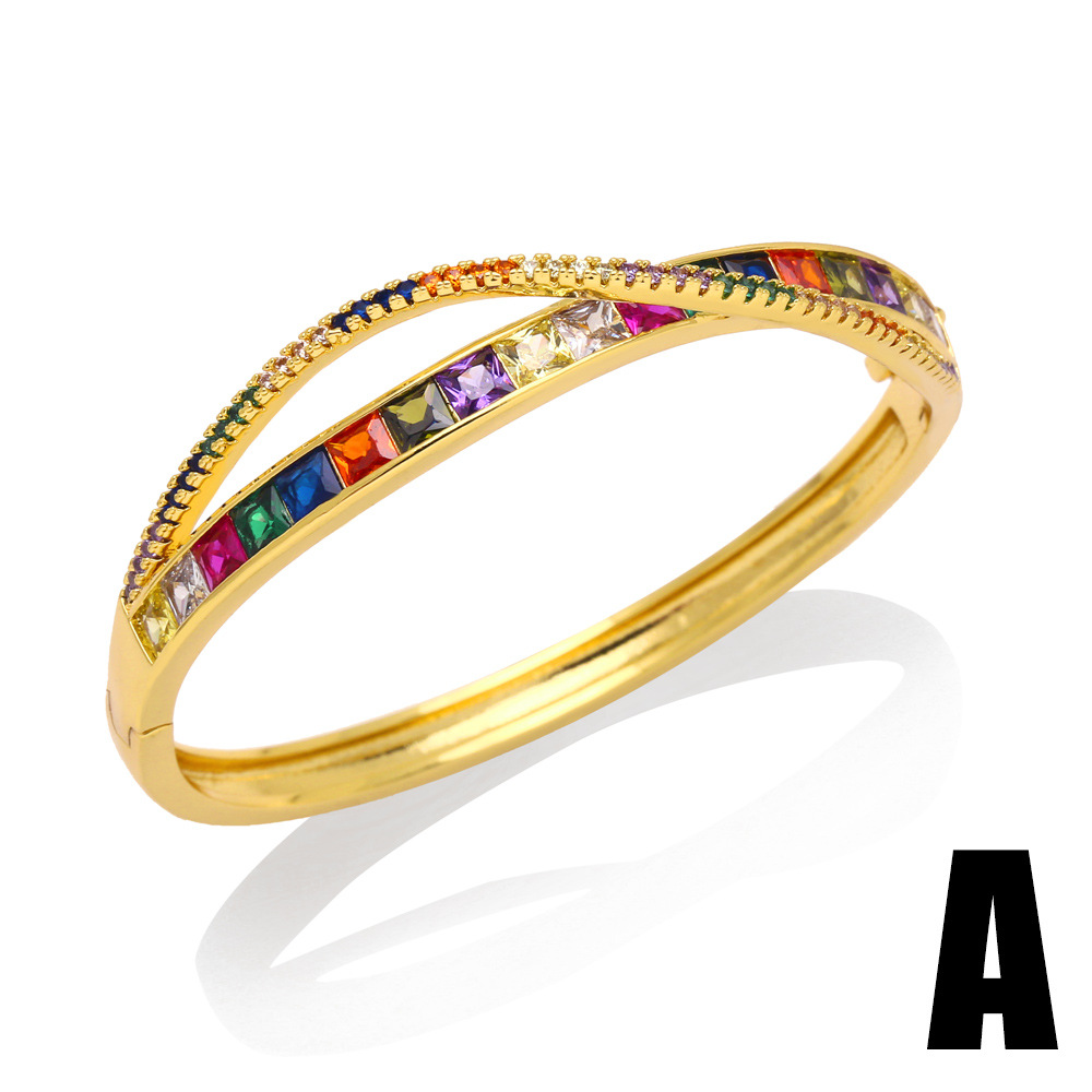 Fashion Leaf Copper Bangle Gold Plated Zircon Copper Bracelets