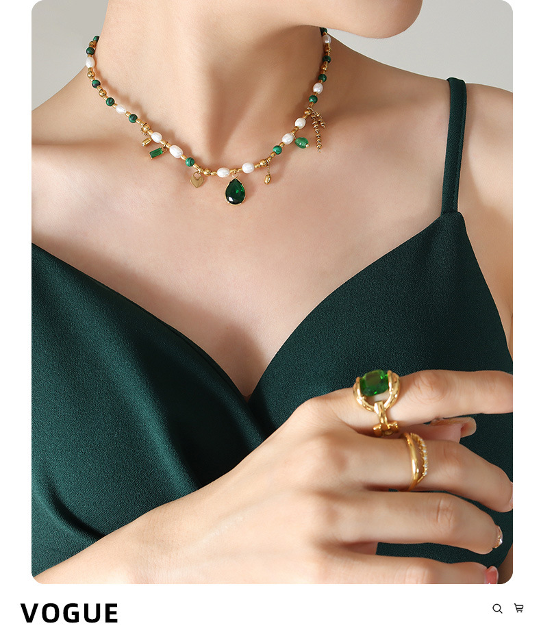 Fashion Water Droplets Titanium Steel Pendant Necklace Tassel Plating Inlay Pearl Zircon Stainless S