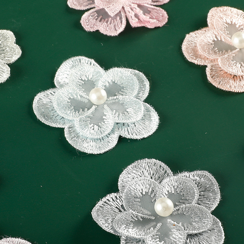 真珠のかわいい漫画のレースの花のレースの刺繍はdiyの手帳の装飾のブローチのヘアピンの髪飾りの補助材料の布を貼ります。|undefined