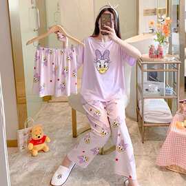现货三件套opp袋独立包装北美印花卡通图案女士家居服东南亚批发