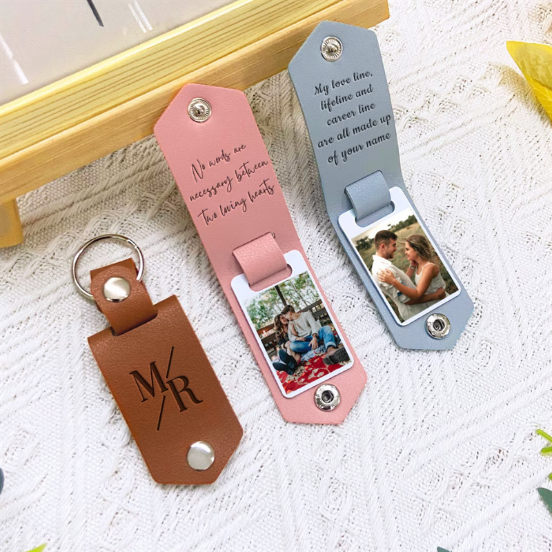 Cross-border Explosions Amazon Leather Key Pendant UV Color Printing Photo DIY Keychain Father's Day Gift