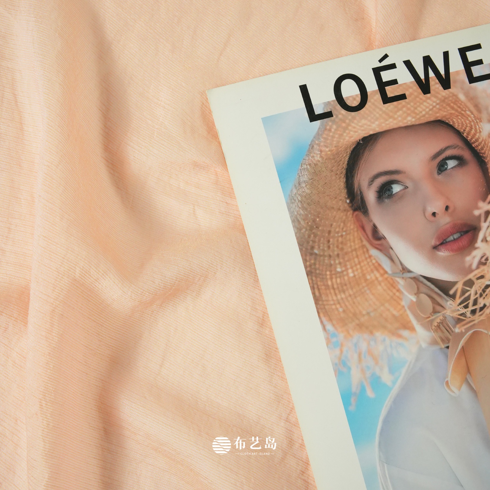 布艺岛珊瑚粉半透竖纹肌理天丝麻面料复古连衣裙汉服旗袍布料岛风