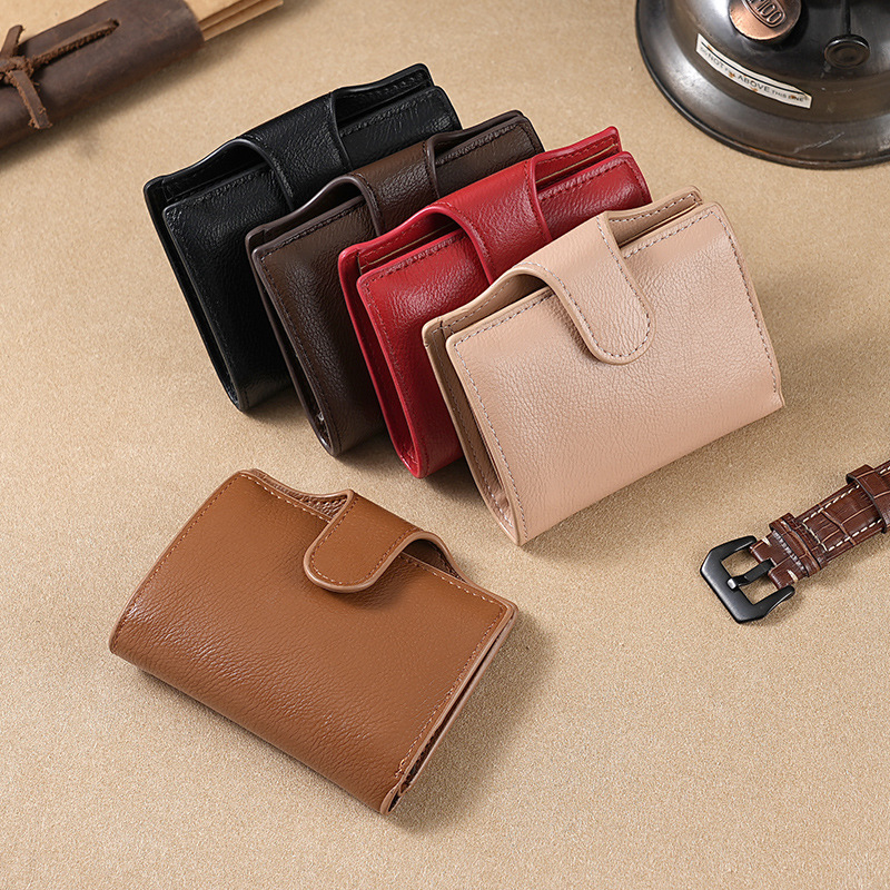 RFID anti-robo cepillo cartera multifuncional buckle mujer cartera PU doble metal cartera de hombre cartera de tarjetas cartera