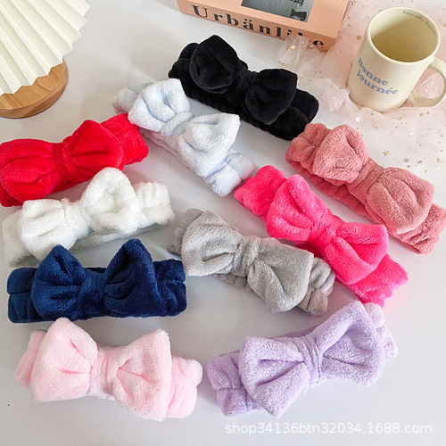 Korean Version Solid Color Butterfly Ending Headband Face Mask Headwear Flannel Brushing Headband Female Hair Accessory Factory Wholesale