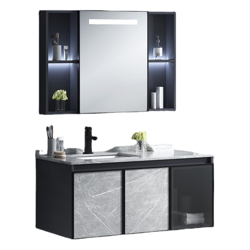 Cuarto de baño lavabo gabinete combinación Placa de roca cuenca integrada espacio aluminio mueble de baño moderno Luz de lujo lavabo mesa de lavado