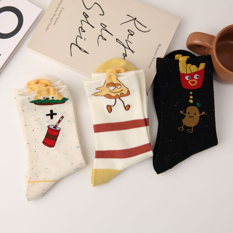 Original French Fries Socks Women's Socks Simple Hamburger Socks Bone Free Socks Dongdaemun Cute Cartoon Ins Trendy Tube Socks