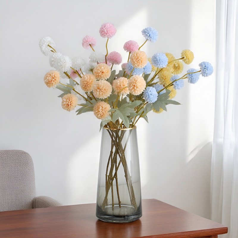 New 5-Head Autumn Dandelion Artificial Flower Hydrangea Wedding Table Tennis Chrysanthemum Silk Flower Small Ball Chrysanthemum Decorative Ornaments
