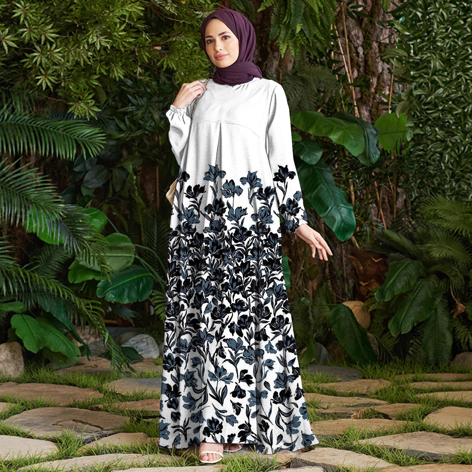 Vacation Beach Cross-Border European American Style Dress Women's Polyester Muslim Dress_ecoleips.com