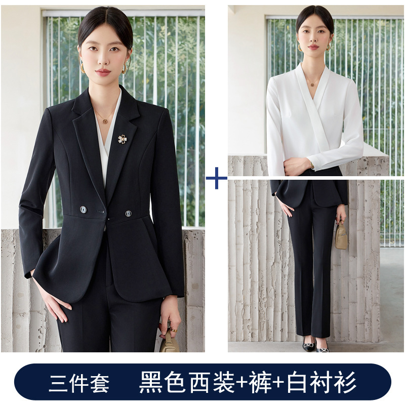 黑色职业西装套装女春秋新款高端美容师工作服珠宝店酒店前台工装|undefined